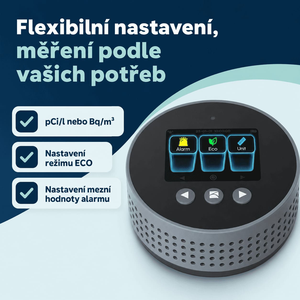 Chytrý detektor radonu Tuya RD1 s barevným displejem